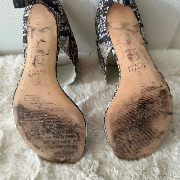 Stuart Weitzman Snakeskin & Silver Chic Strappy Heels | Size 9.5 - Picture 6 of 6